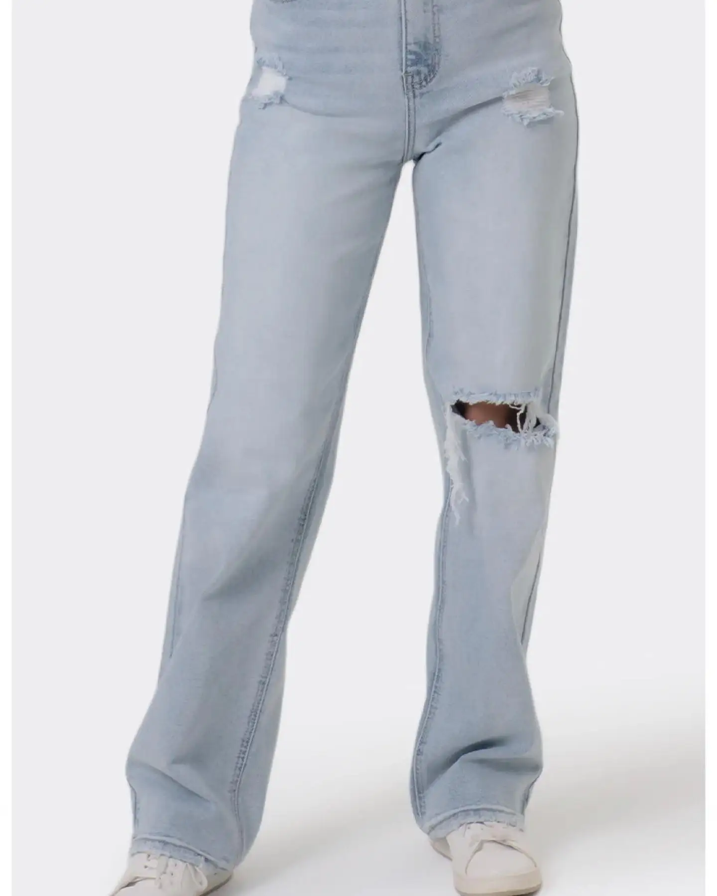 Best Selling New Arrivals Fashion Loose Light Blue Denim Pants Wide Leg Ripped Jeans For Women