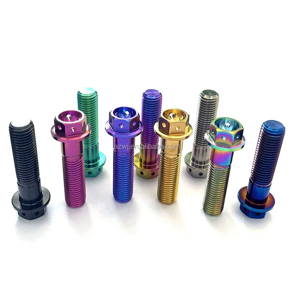 Gr2 Gr5 Hex cap titanium screws nuts and bolts Titanium Alloy Steel Anodized Serrated Flange hex nut stud anchor bolt and nut