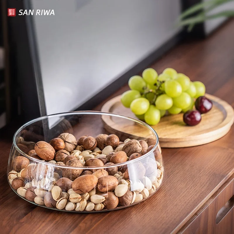 Creative Glass Nuts Dry Fruits Snack Tray With Wooden Lid Berry Vegetables Basket for Kitchen Fridge Storage Containers