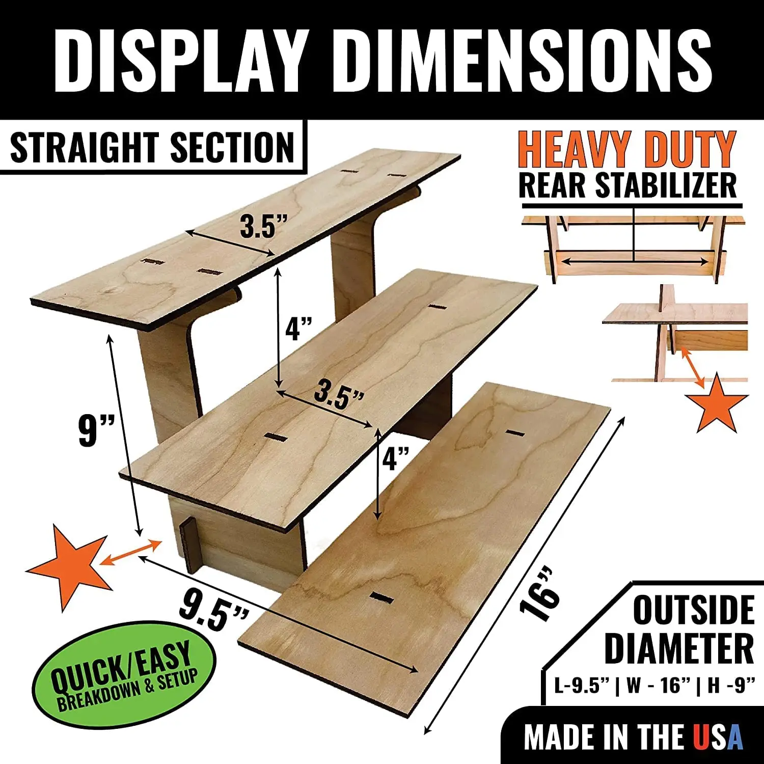 Wooden Retail Table Top 3-Tier Straight Retail Table Display Stand rack