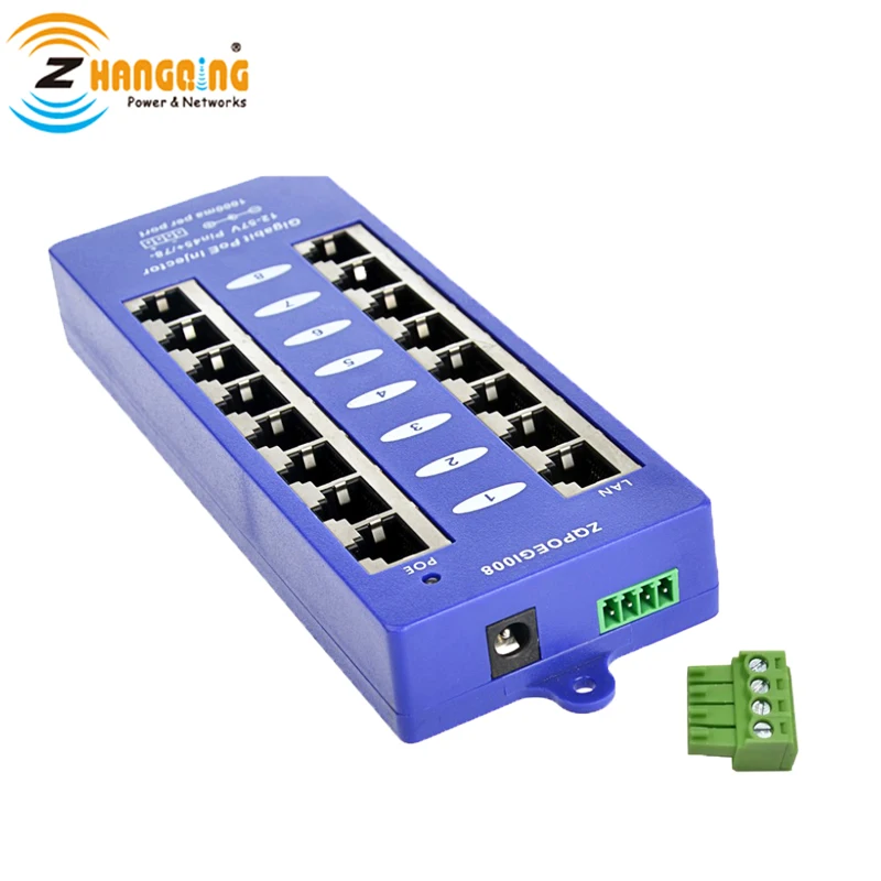 Passive Power Over Ethernet Gigabit PoE Injector 8 Port PoE Panel 24V For MikroTik, 48V For IP Camera