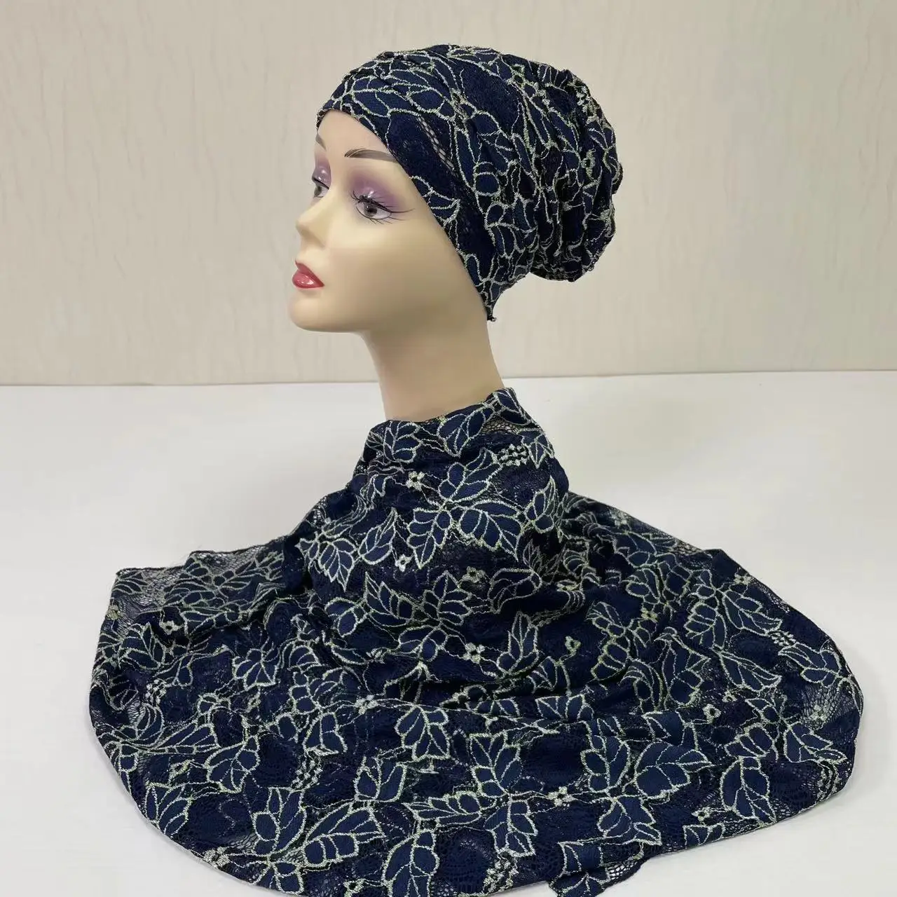 MS-2156 2024 new arrival 100% Cotton Hijab Dubai African Headscarf Prayer Shawls  Embroidery  lace Scarfs Ramadan Party Outfits