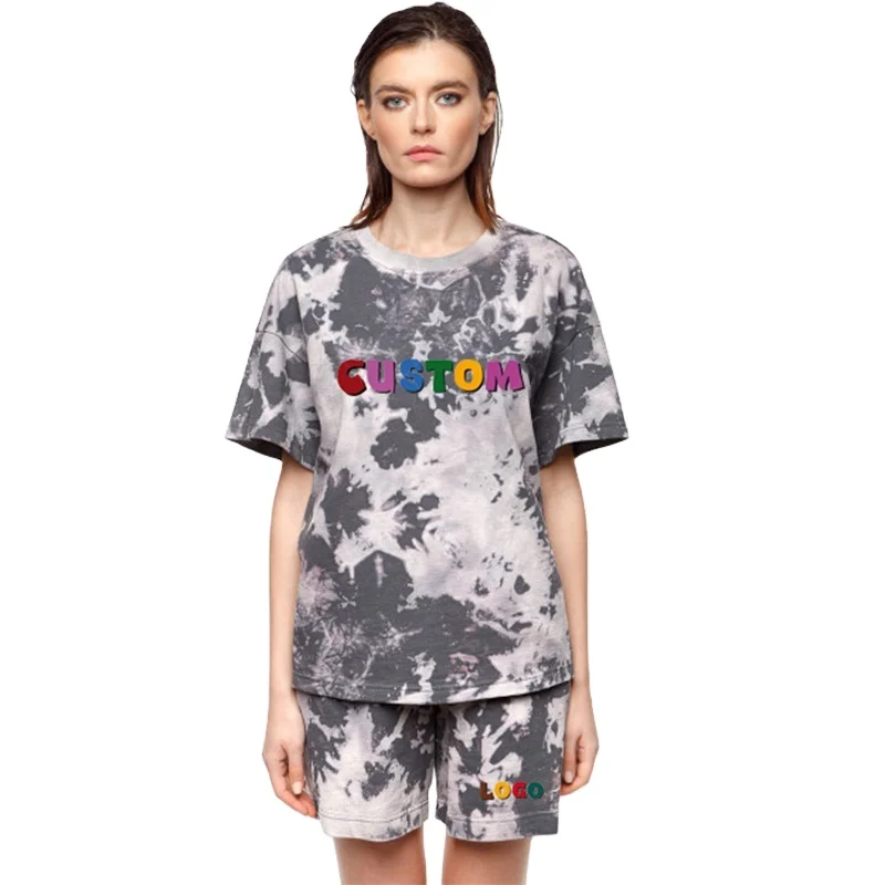 Lounge Wear Summer Two Pieces Outfits Cotton T Shirt Set Womens Tie Dye Shorts Set