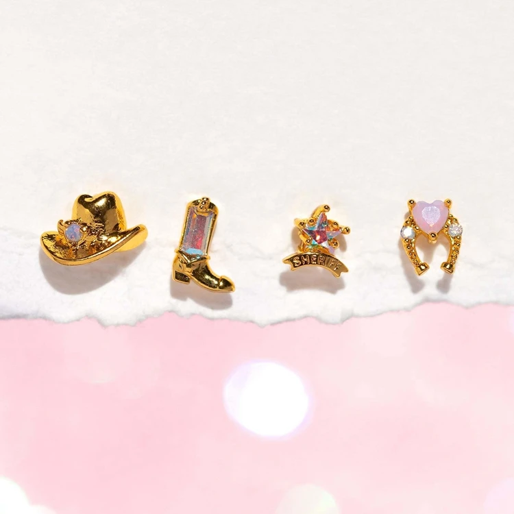 Electroplated genuine gold jeans suit earrings boots Cowboy hat horseshoe badge earrings