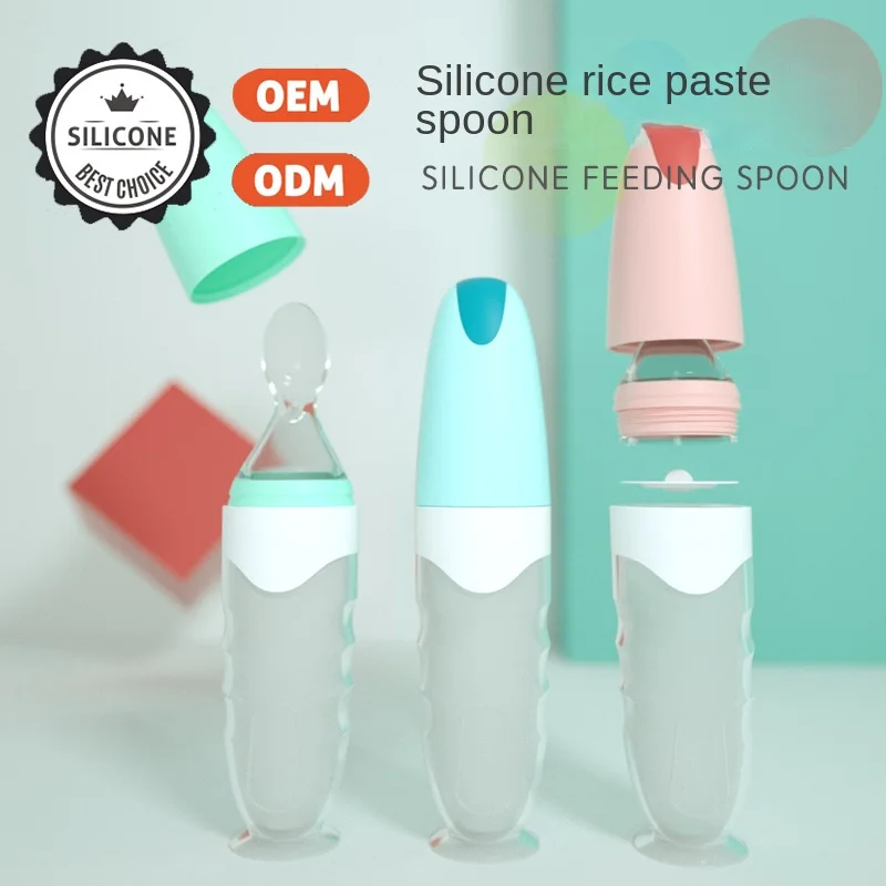Custom Infant Baby Feeding Flexy Squeeze Pacifier Silicone Feeding Bottle Spoon Set//