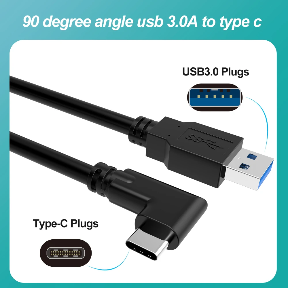 3M Usb Cable for Gaming Fast Charging USB 3.2 Gen 2 USB to Type C VR Cable for Oculus for Quest 2/1 Link 90 Degree