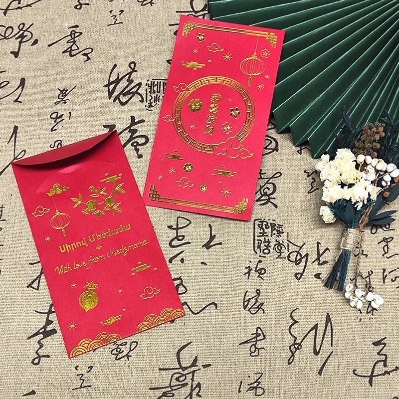 Factory Custom Print Red Packet Wedding gift Chinese Red Envelope for kid Traditional Money Envelope With Gold Foil Design