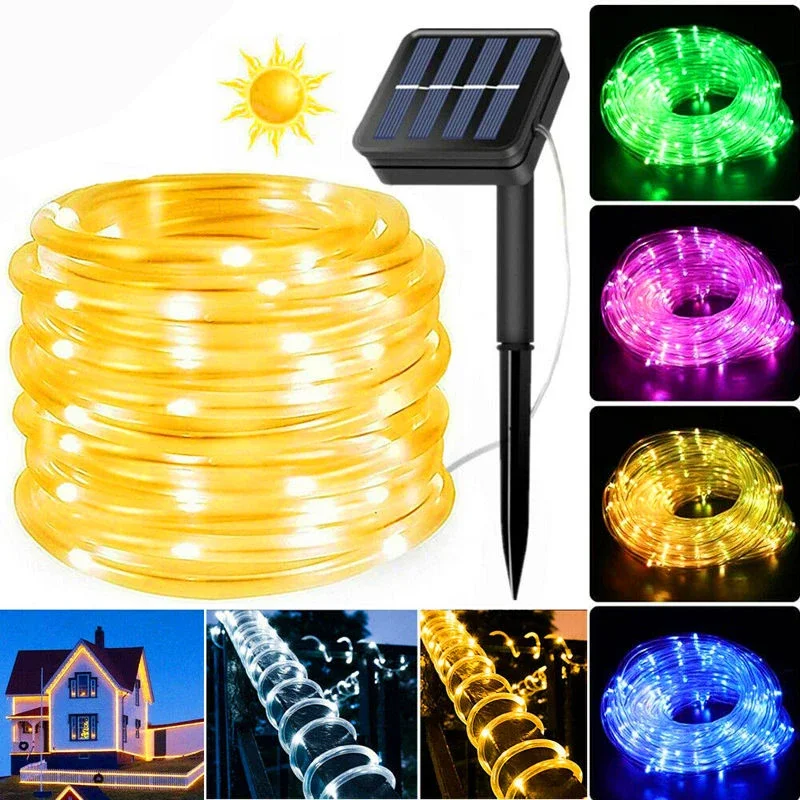 39 Feet 100 Led Waterproof Solar Powered Fairy String Lights With 8 Lighting Modes Copper Wire PVC Tube Lights for Garden