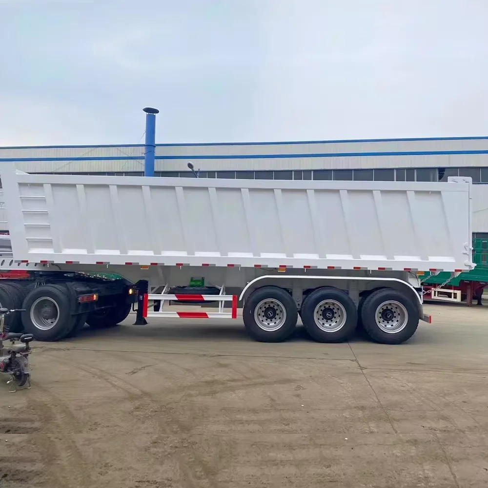 Chinese Good Quality Manufacture Tri Axle Heavy Duty Load 60--80T Side Hydraulic Dump Tipper Truck Rear Dumper Semi Trailer