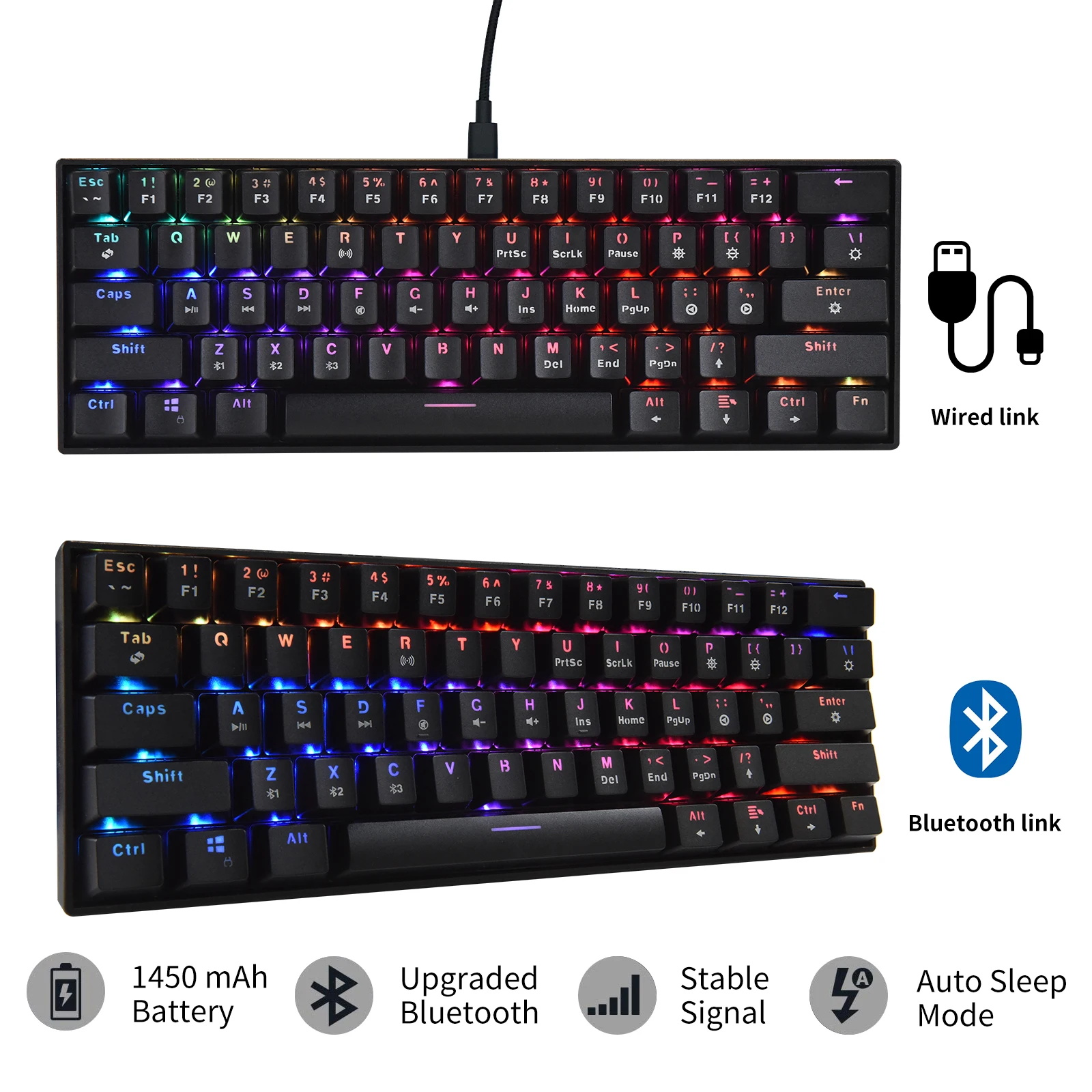 HZGAMER HZ61Hot Swap BT Gaming Mechanical Keyboard Wireless Gaming Keyboard