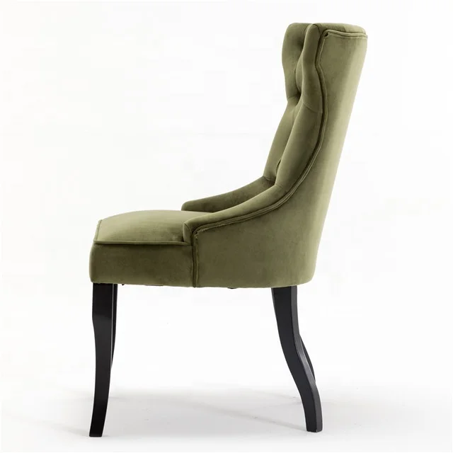 
Crooked wooden legs french velvet high back dining chair special green color 