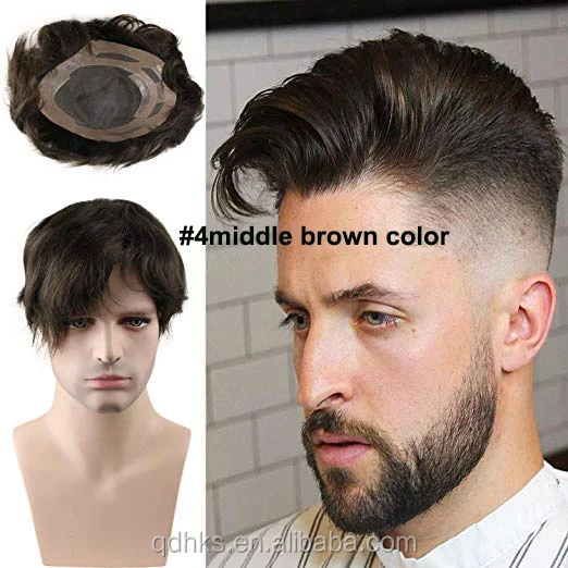 Hairpieces for Men 10 8 inch  men hairpieces toupees Thin Skin Hair Replacement System Monofilament Net Base No.2 (#4)