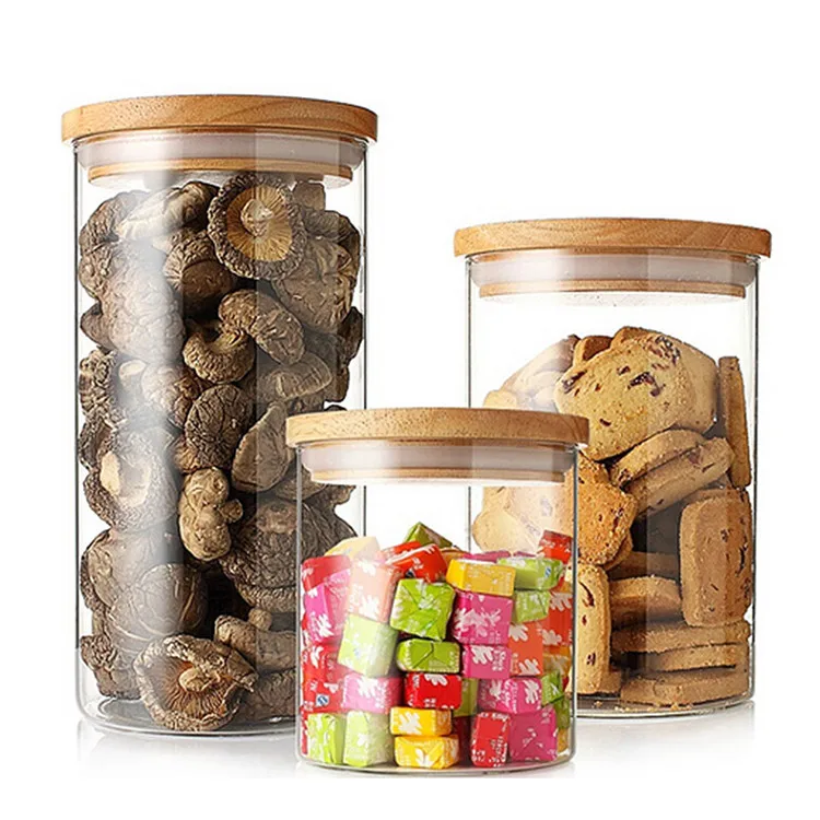 Acacia wood lid in screw lid airtight spice jars glass wood lid glass airtight canister wide jar