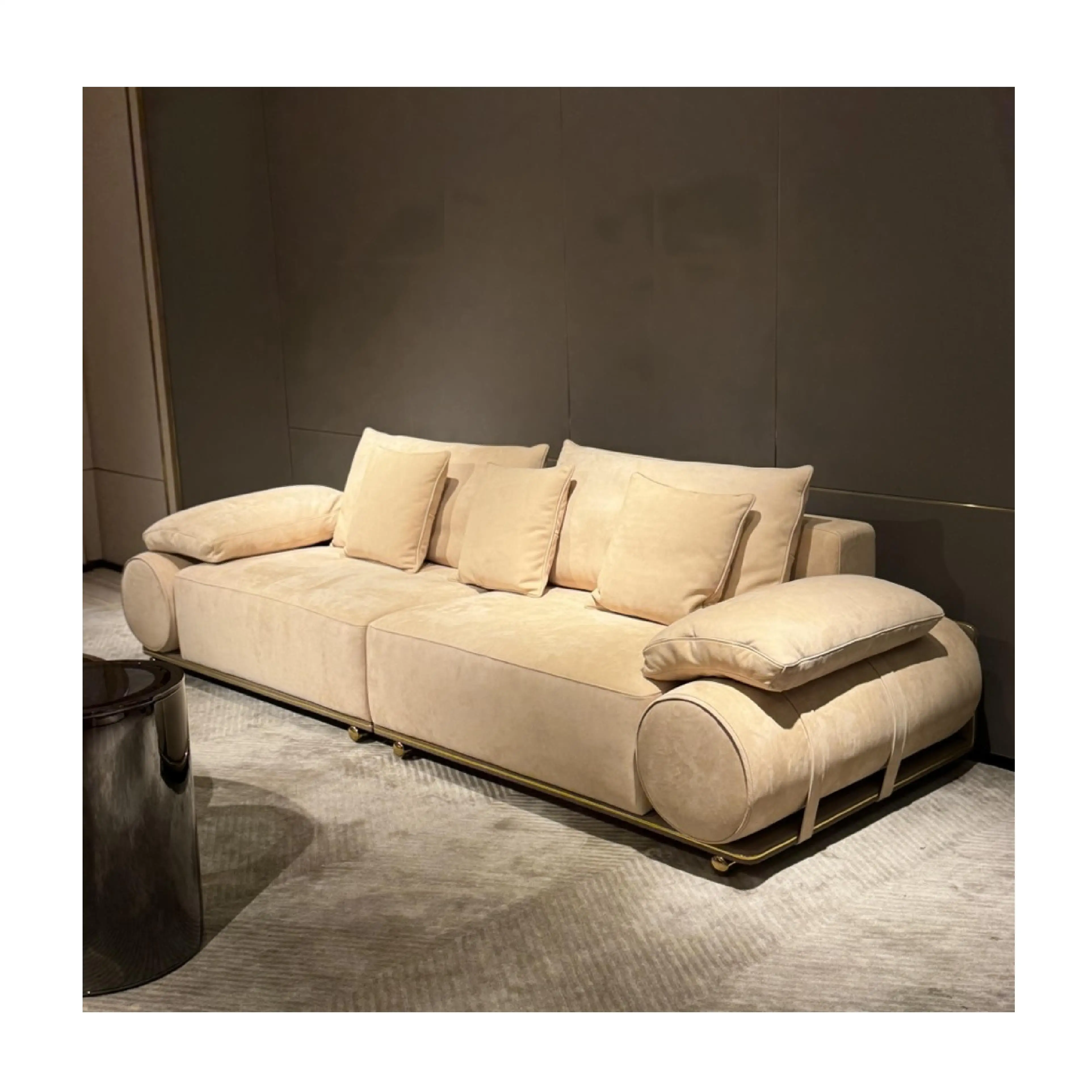 Italian High End Luxury Matte Leather Four Person Straight Sofa Minimalist Design for Villa Living Room Furniture