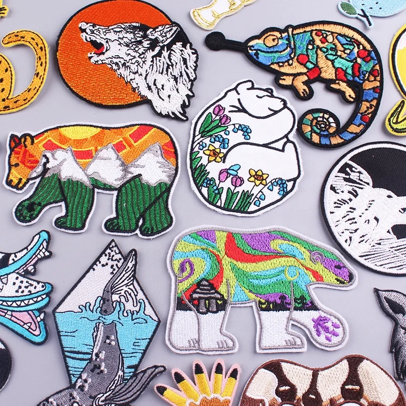 E-0055 DIY Shirt High Quality Girls Power Embroidered Letter Hoodie Patch Rainbow Skull Bear Wolf Embroidery Patches