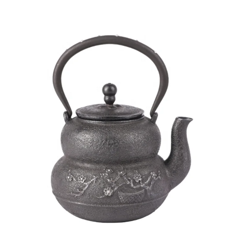 Japanese style Iron Tea Kettle Old Natural Antique Inlaid Silver Copper Lid Cast Iron Bottle Teapot for Sale