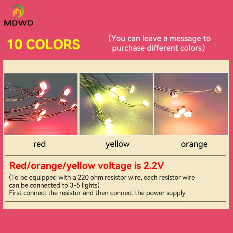 0.08mmSMD Led Model lighting Toys Train HO N Scale Model Trains Pre-soldered Micro Litz Wired LED Leads Light Layout for Diorama