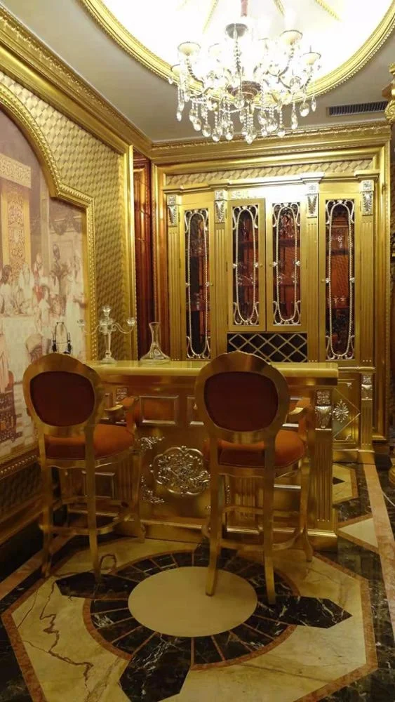 European classical luxury gold wooden bar table for hotel