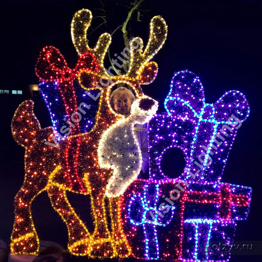Customized figure IP65 holiday landscape Outdoor street decorative Christmas 2D deer motif light