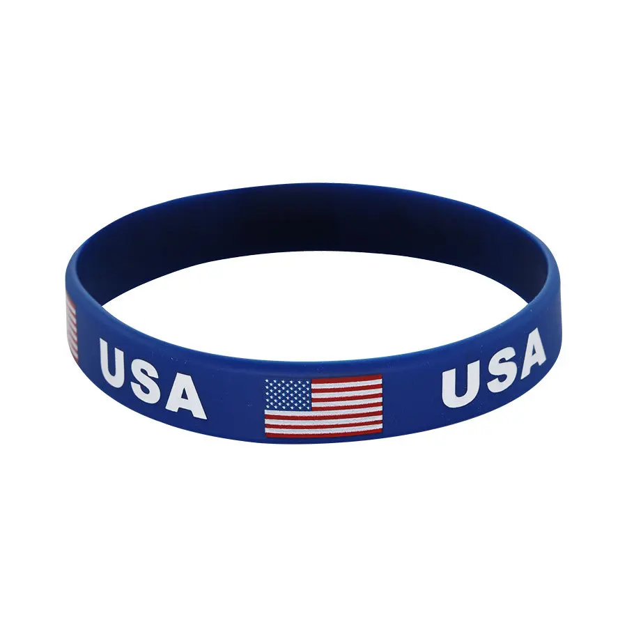 Custom Logo Many National flag Design Silicone Flag Wristband Silicone Bracelet Fitness Sports Wrist Strap Wtih Custom Design