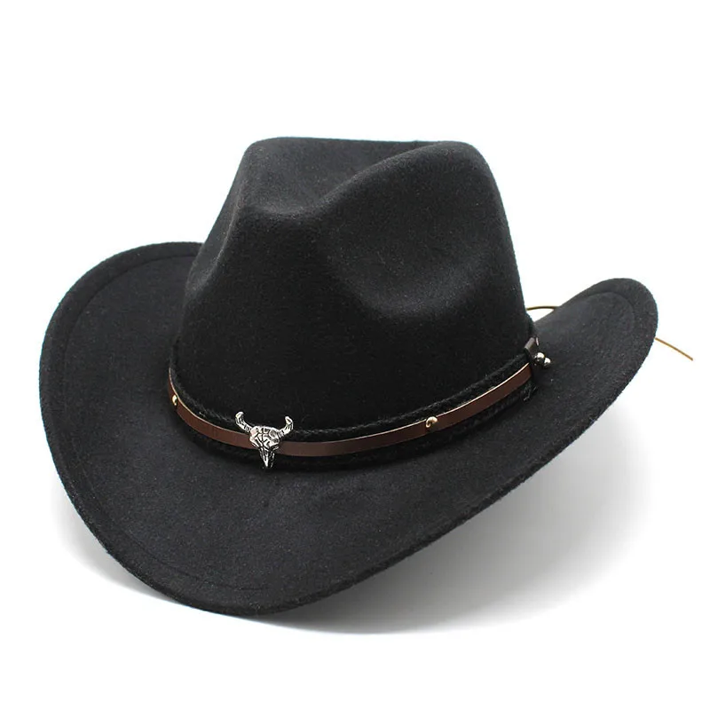2024 New metal bull head mark western cowboy hat autumn and winter wool jazz hat felt men and women cap factory direct