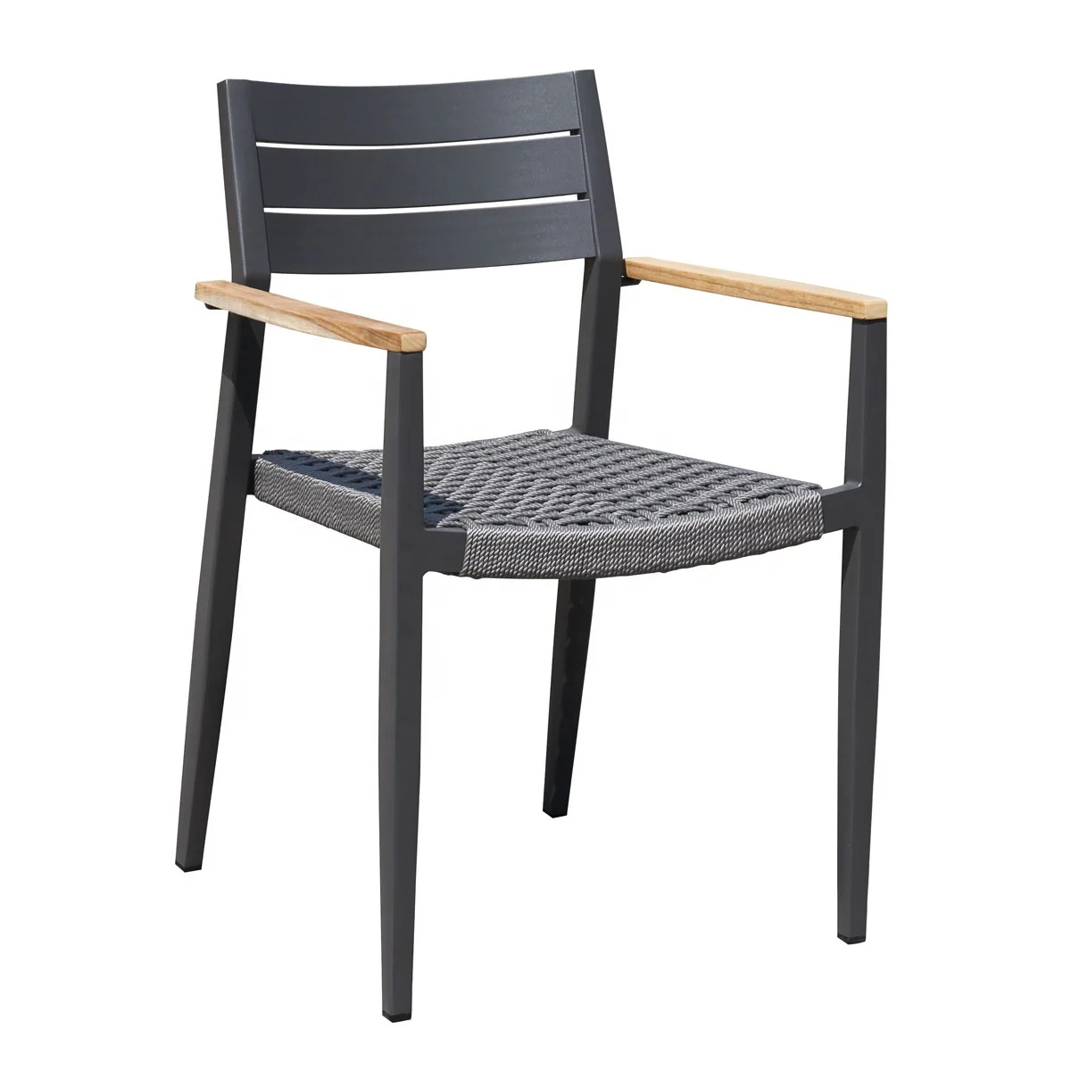 Patio furniture Aluminum outdoor Dining Chair with teak wood arm
