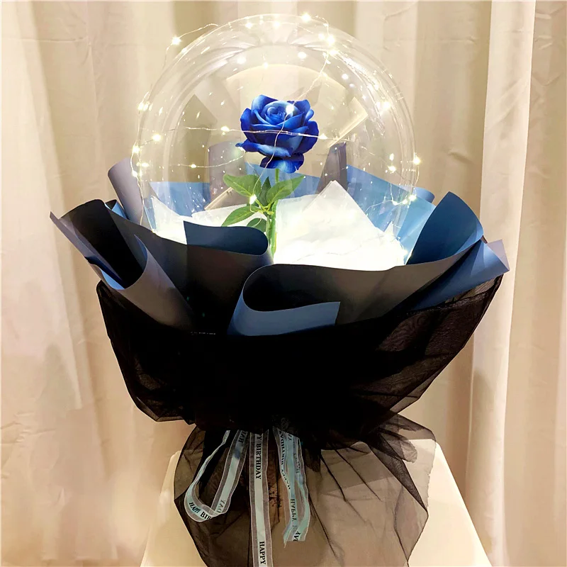 Romantic New Valentines Christmas Birthday Party Transparent Ballon Led Light Luminous Balloon Rose Flower Bouquet/