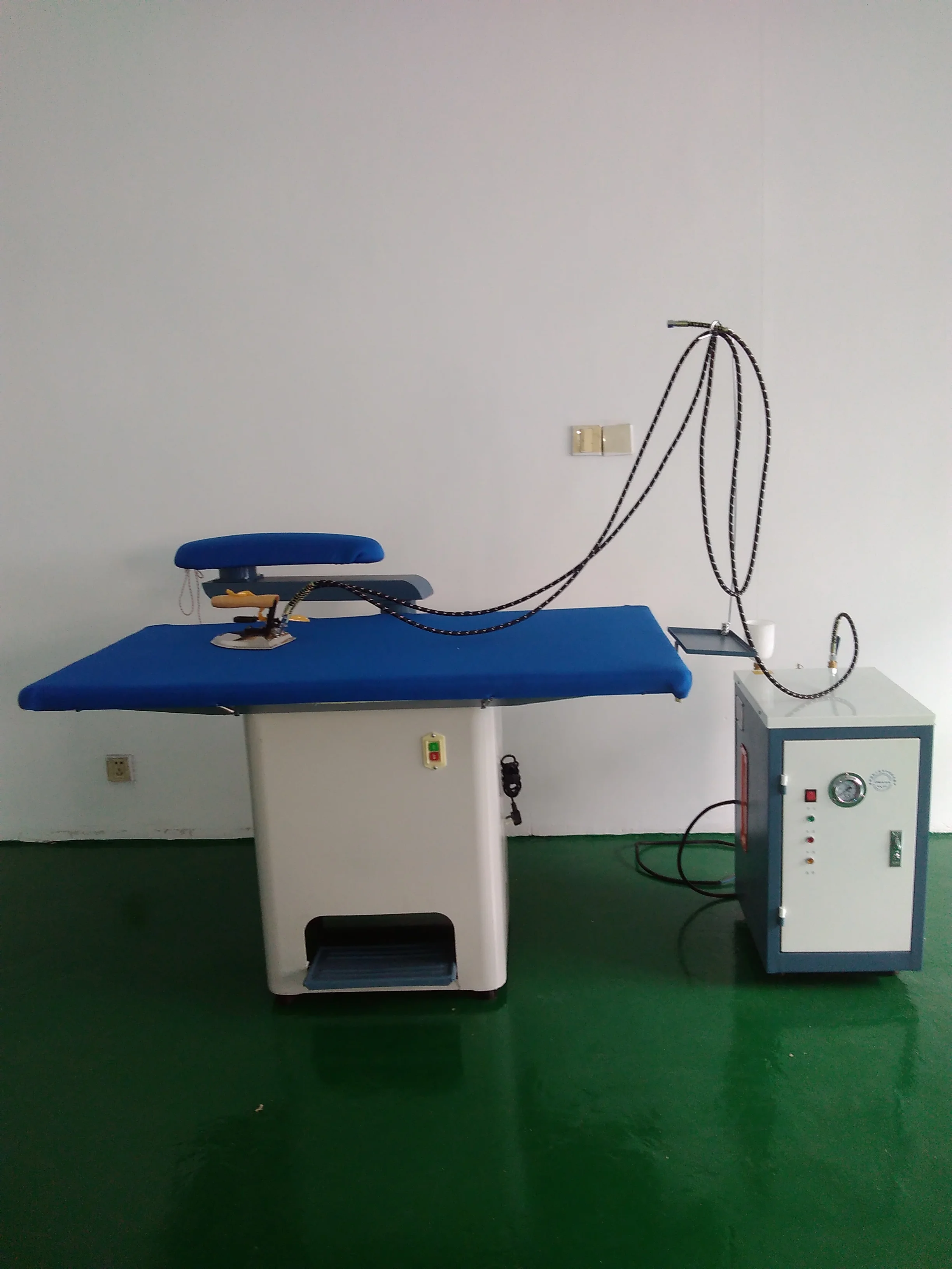 
China for sale cheap steam press ironer simple clothes ironing table with steam generator for laundry shop hotel school 