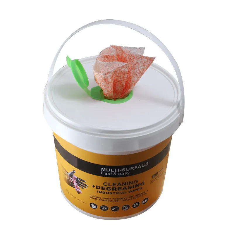 Industry meltblowen PP heavy duty scrubbing wet wipes in bucket  for removing grease, paint, oil from hands and tools