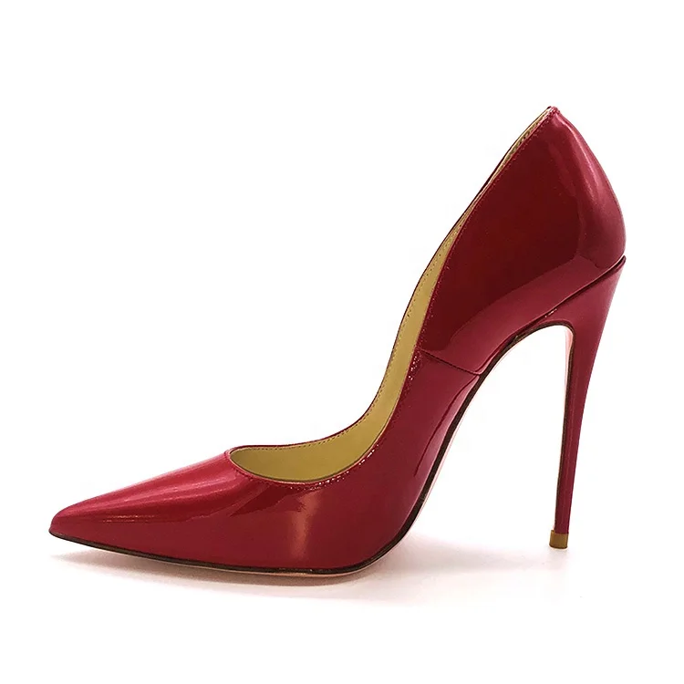 Beautiful elegant ladies pointed toes 12cm high heel patent leather sexy women pump thin heel shoes wholesale