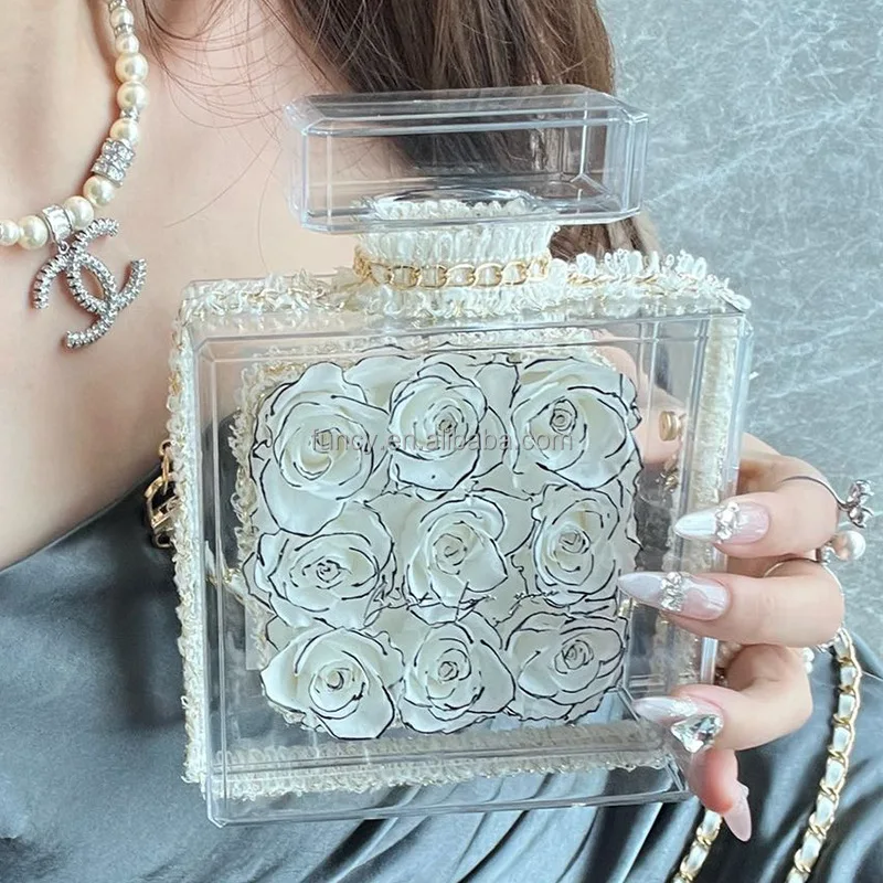 Best Seller New Design Acrylic Perfume Bottle Box Everlasting Immortal Flower Eternal Rosas Natural Preserved Red Roses