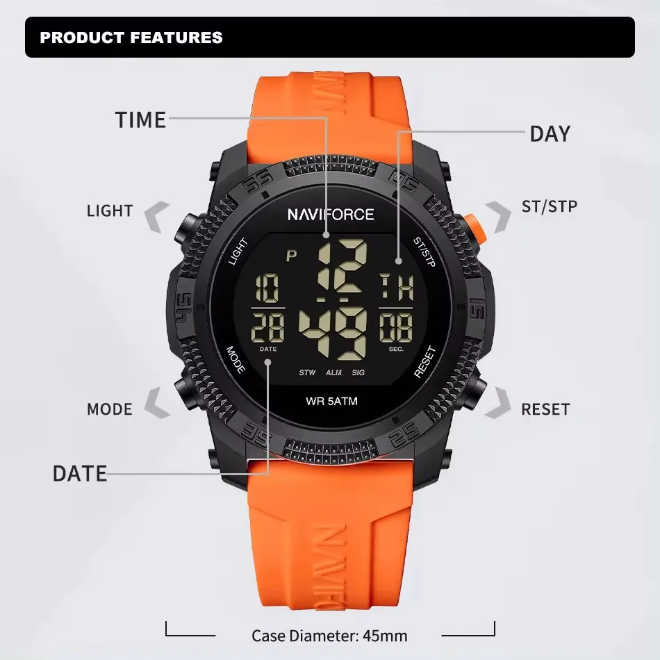 NAVIFORCE 7104 Electronic Watches For Men Luxury Fashion Waterproof Silicone Band Male Calendar Wristwatches Reloj Hombre Clock