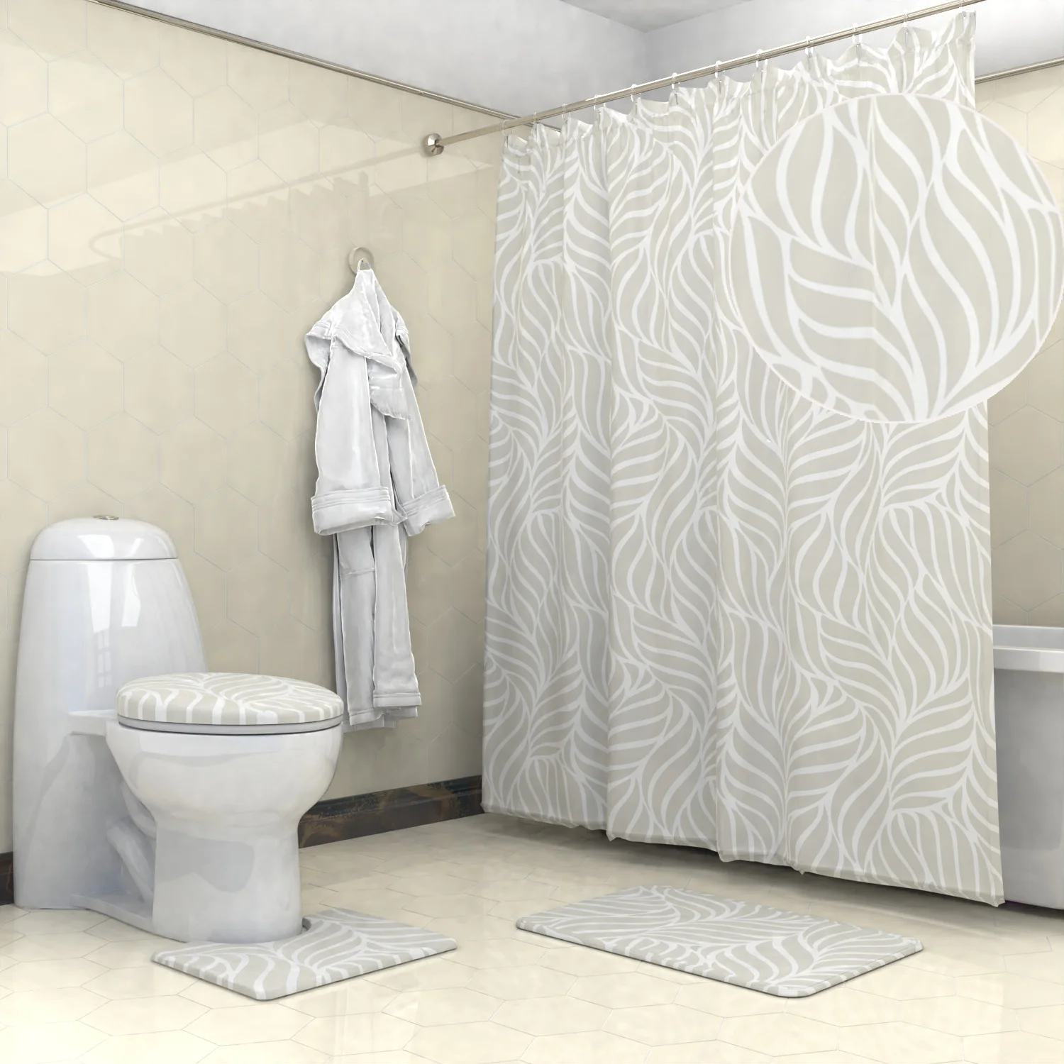 Fashion Waterproof Shower Curtain Set For Bathroom