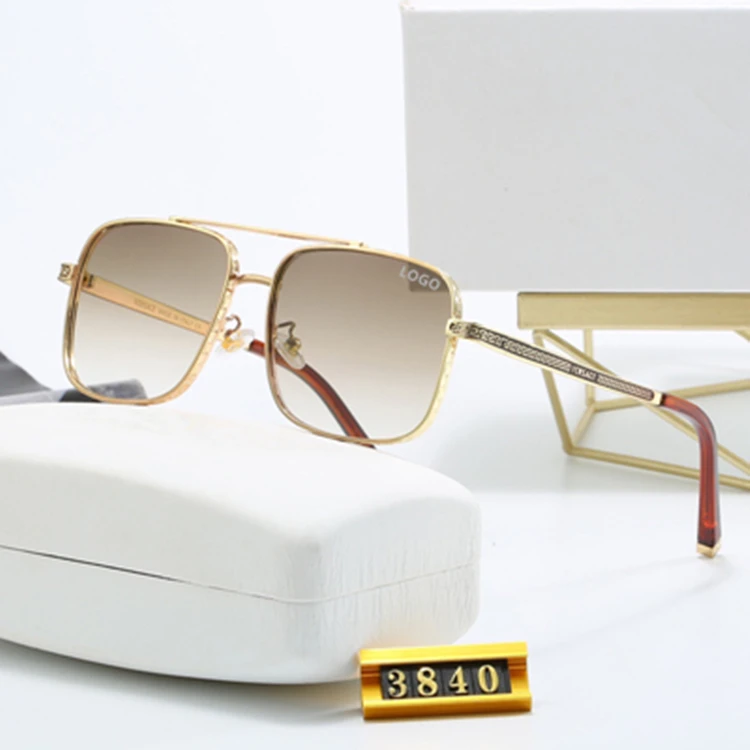 Unique Gold Metal Frame Square Glasses Women UV400 New 2024 Fashion Designer Eyewear Luxury Brand Shades Sunglasses For Men