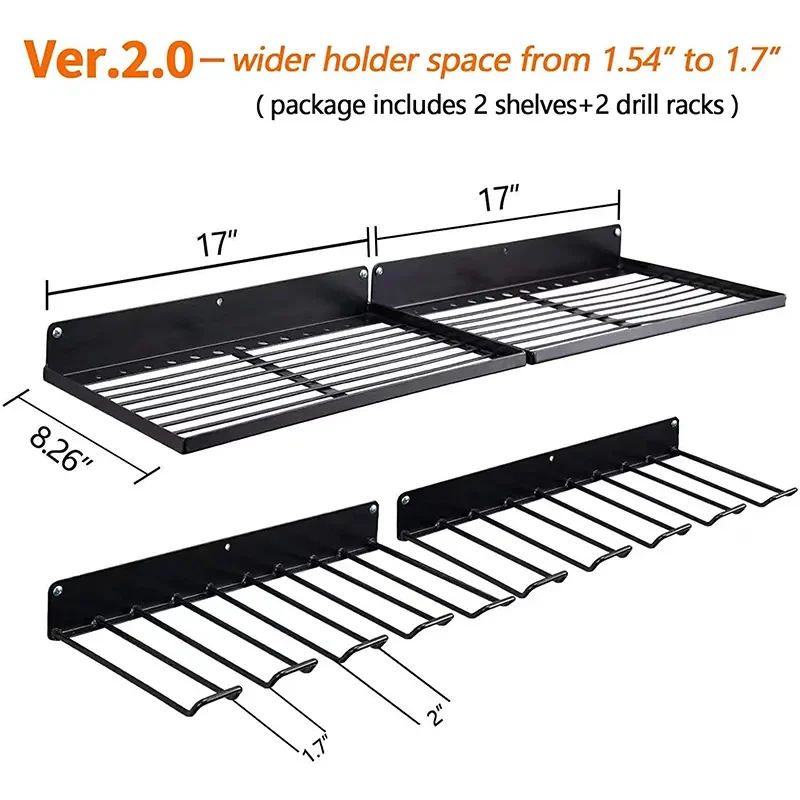 Metal Heavy Power Tool Organizer Single Layer Wall Mount Tool Rack with Drill Holder Garden Tool Wall Organizer