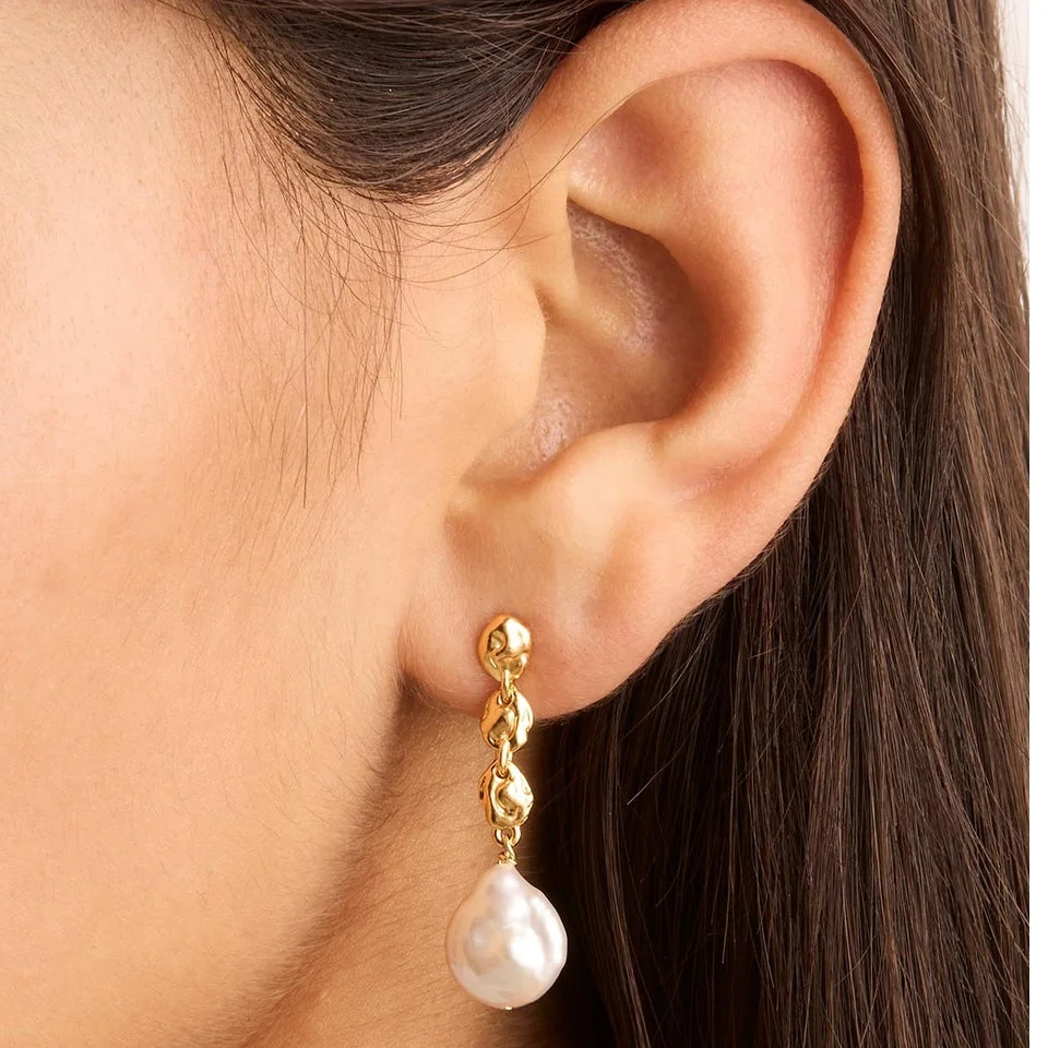 Milskye chic fine jewelry 925 sterling silver 18k gold plated natural drop coin freshwater pearls stud earring