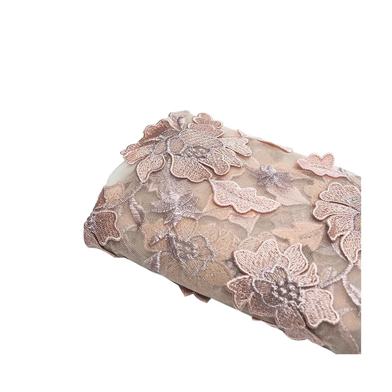 Factory wholesale wedding dress 100% polyester 3d flower embroidered lace fabric