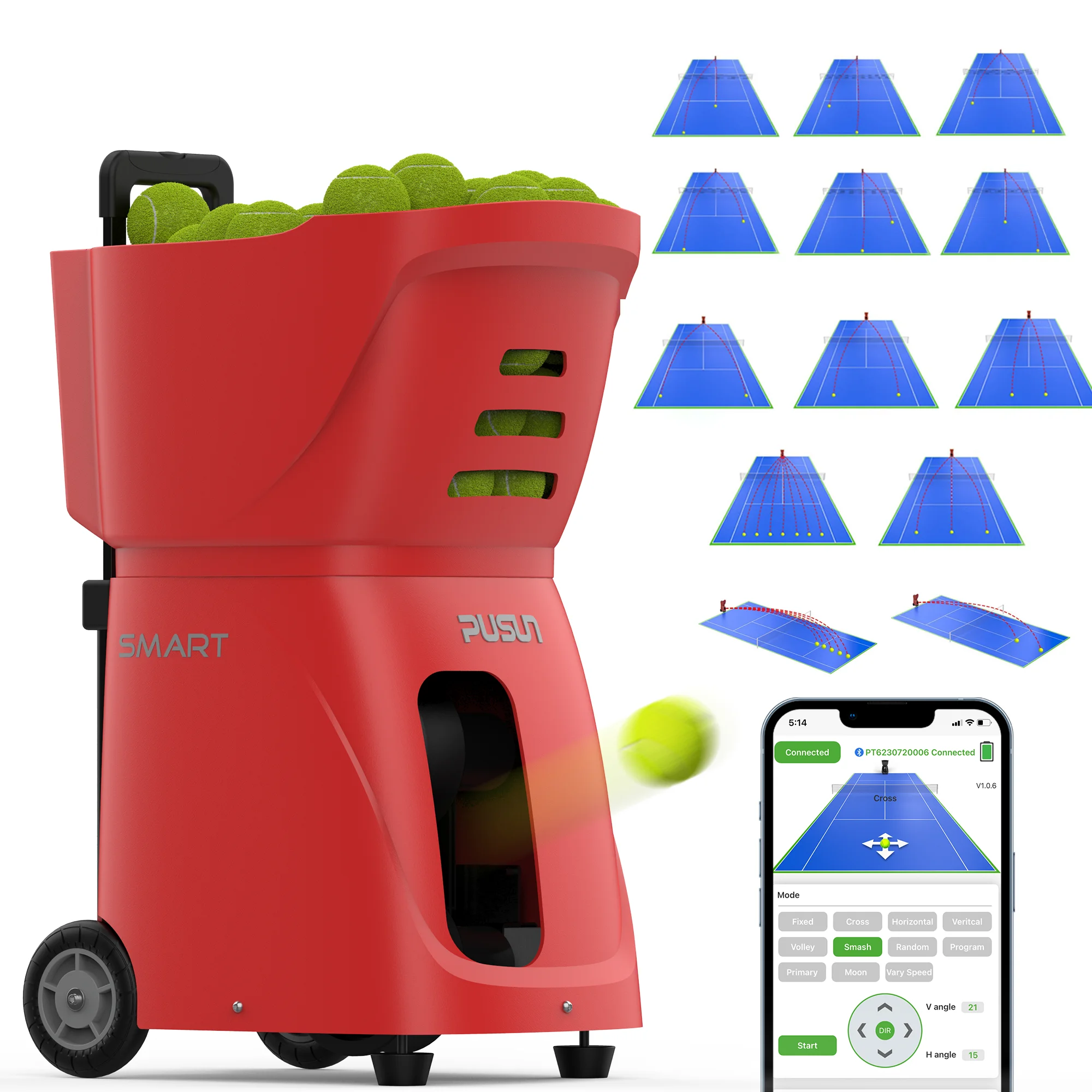 Fashion 100pcs Smartphone connection serve Portable metals and abs service tennis Machine for playground Tennis padel