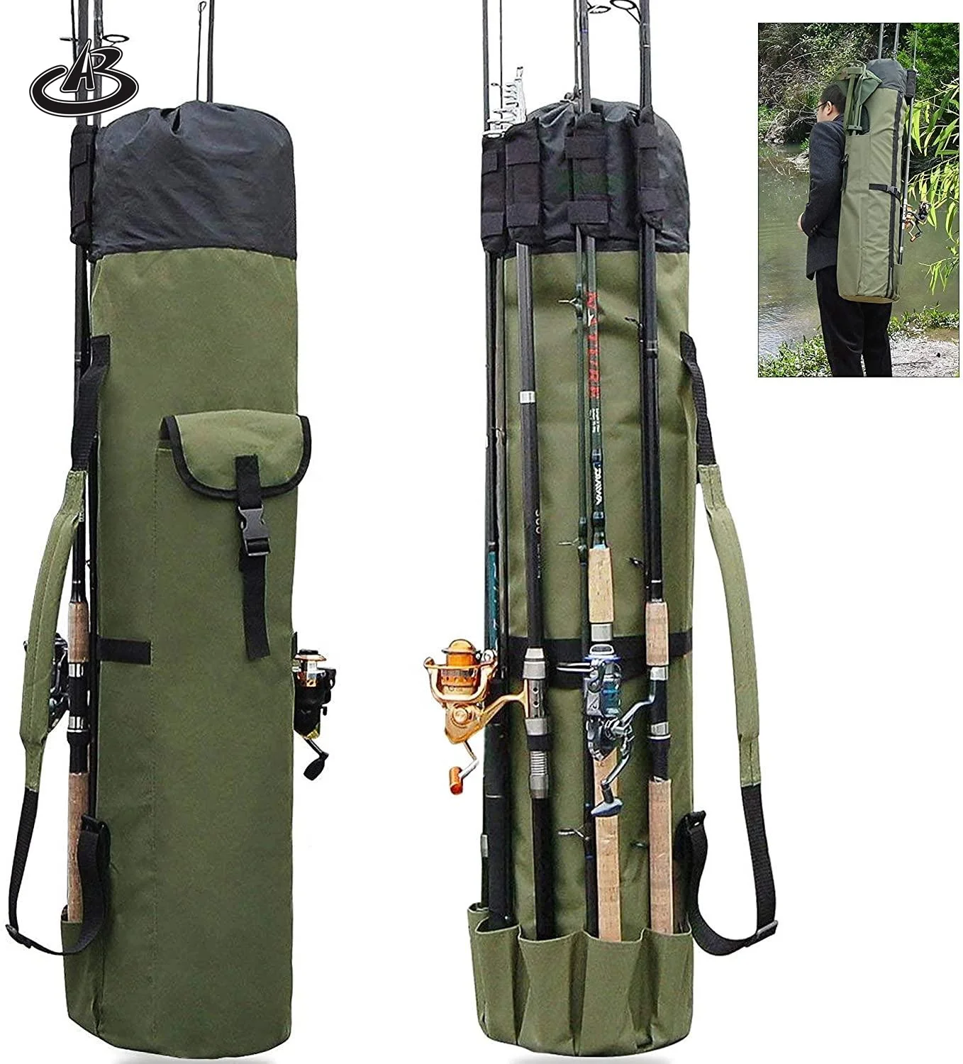 Multi-function Portable Oxford Rod Carrier Waterproof Fishing Rod Reel Organizer Bag for 5 Poles