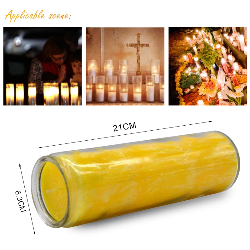 Customized 8 Inches Colors Plant Wax Church Religious Flameless Candles Glass Jar Prayer Candle