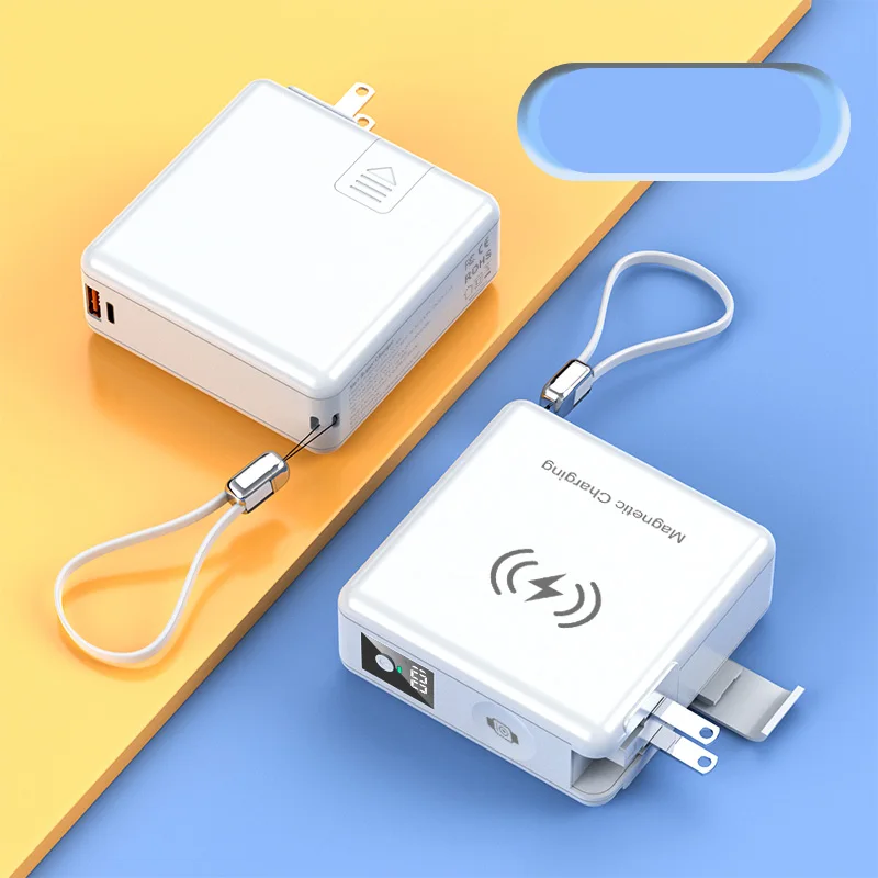 6 in 1 Wireless travel power bank Portable Fast Charger 15000mAh Built-in Cables AC plug LED Display External Battery Pack