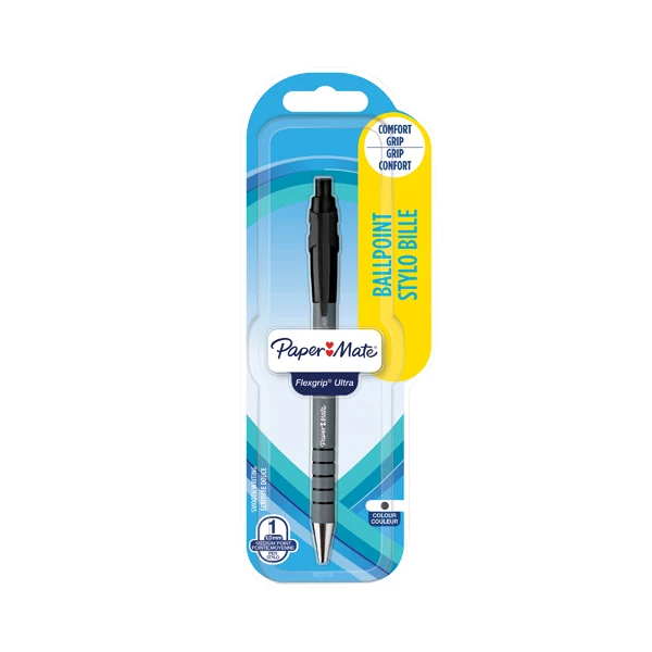 Papermate Flexgrip Retractable Black Ballpoint Pen Blister Card