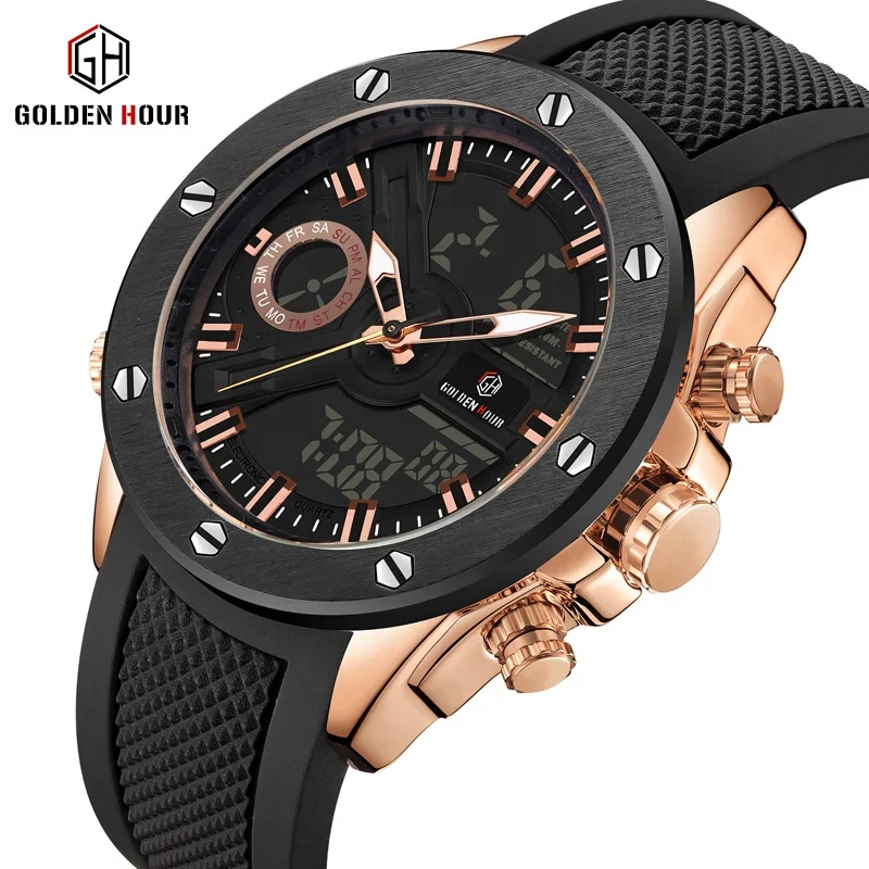 GOLDENGHOUR GH123 Military Rubber Chronograph Watch Designer Fashion For Men Japan Miyota Quartz Calendar Watches