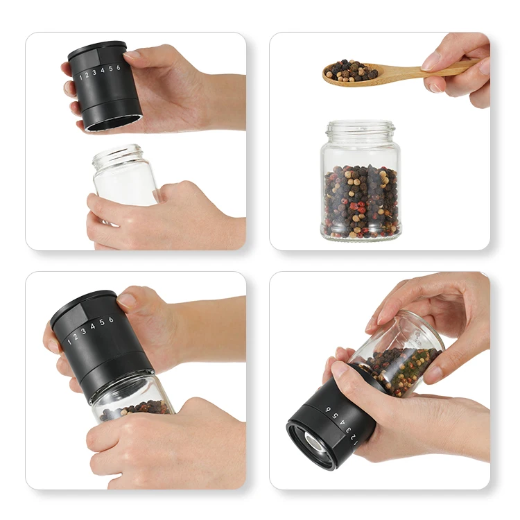 Wholesale New Kitchen Tools Manual Adjustable Ring Pepper Mill and Salt Grinder Set Ceramic Burr Pepper Grinder