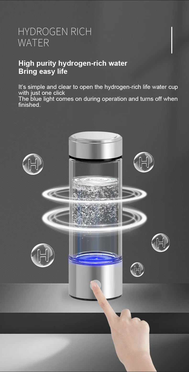 420ml SPE/PEM Healthy Alkaline Glass Hydrogen Water Generator Ionizer Bottle