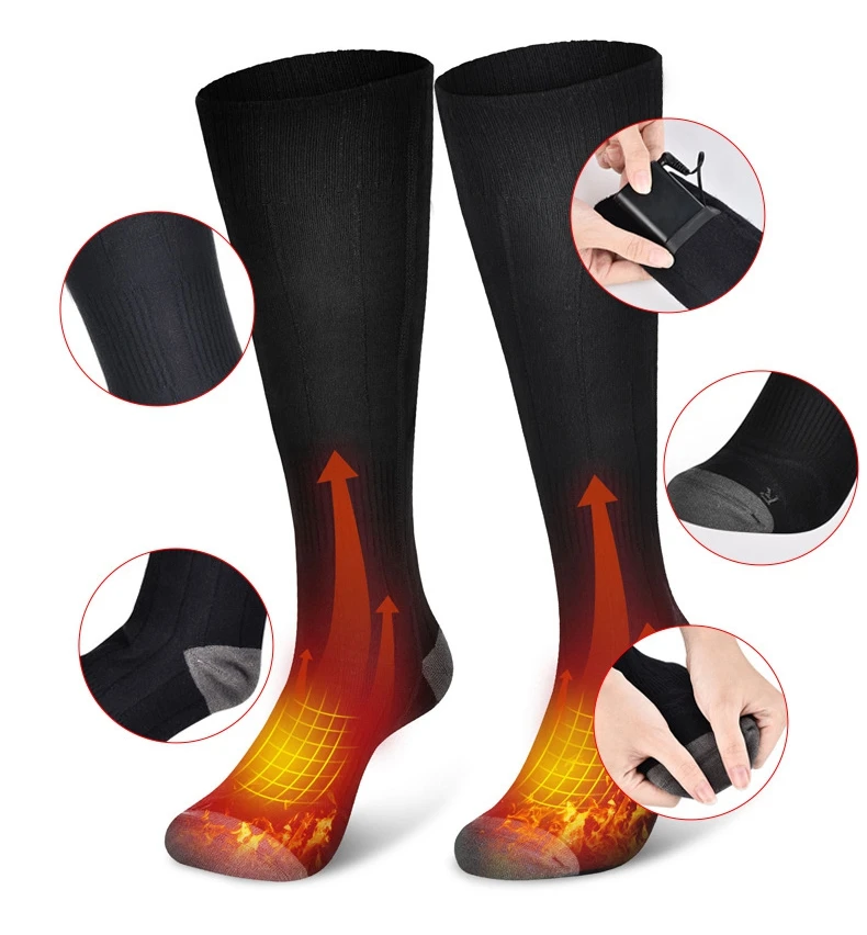 USB Far Infrared Knitting Heating socks for foot warming Heated Socks with 3 Heat Settings for Men Women Outdoor