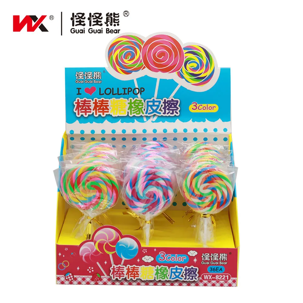 Colorful lollipop Stock hot product Colored candy eraser Environmental protection tpr material factory Student stationery