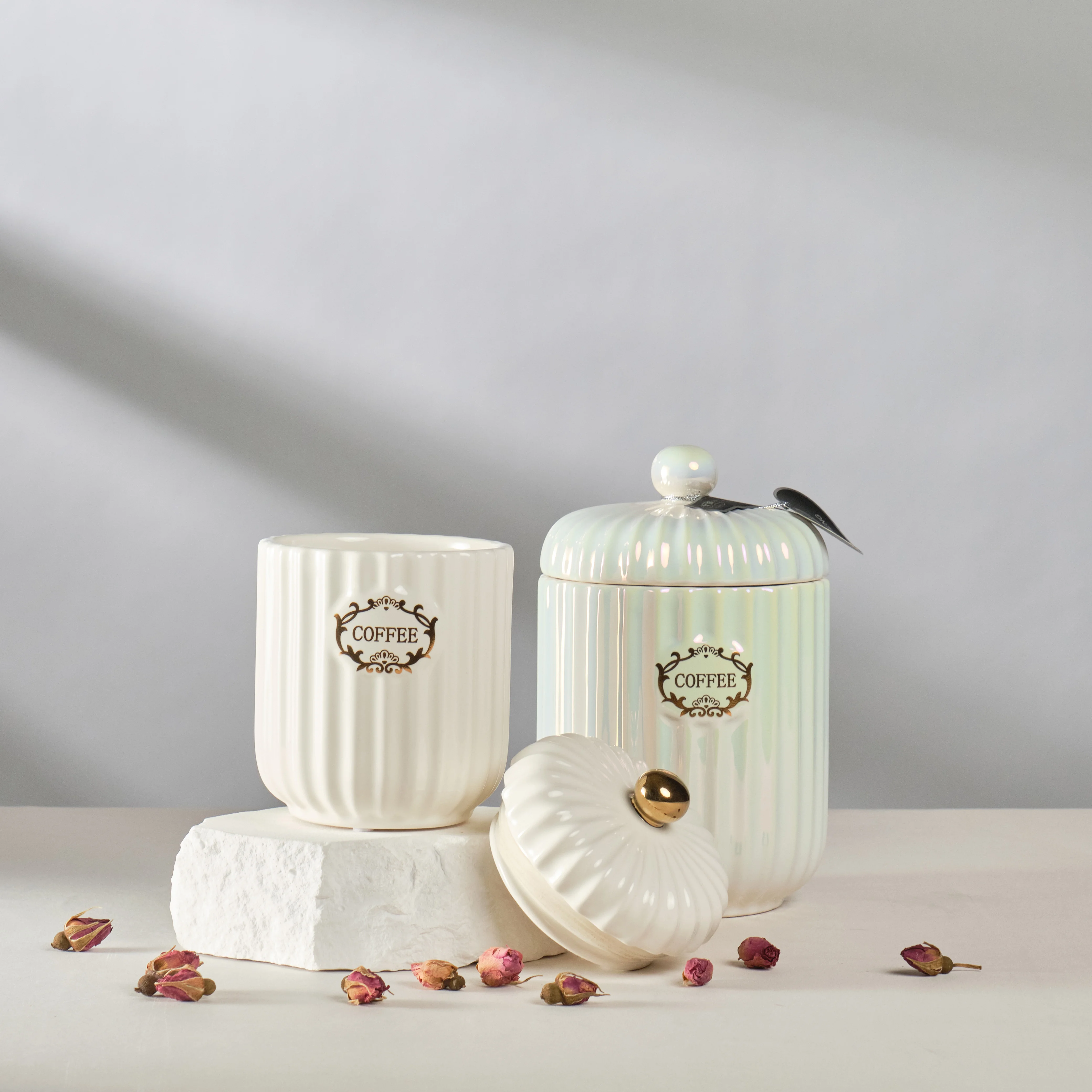 Luxury Kitchen Container Tea Modern Canister Customized Logo Ceramic storage Jar with lid