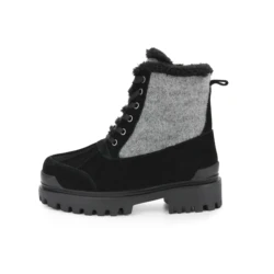 Custom 2022 new leather winter ladies ankle boots  fashion lace up black fur snow women boots for ladies