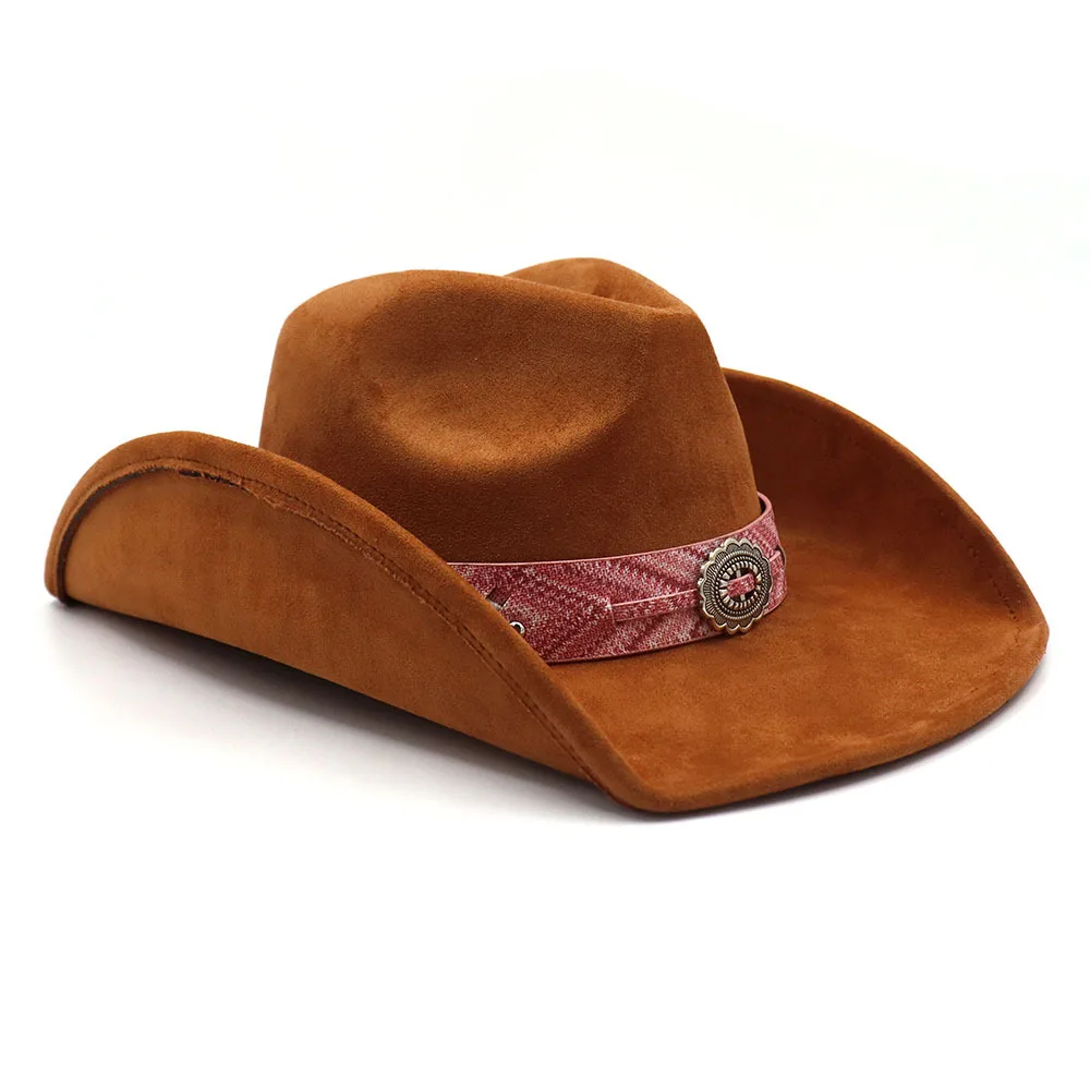 Unisex New Western Suede Hat Fedora Large Border Ethnic Style Cowboy Hat for Adults Casual Scene Applicable